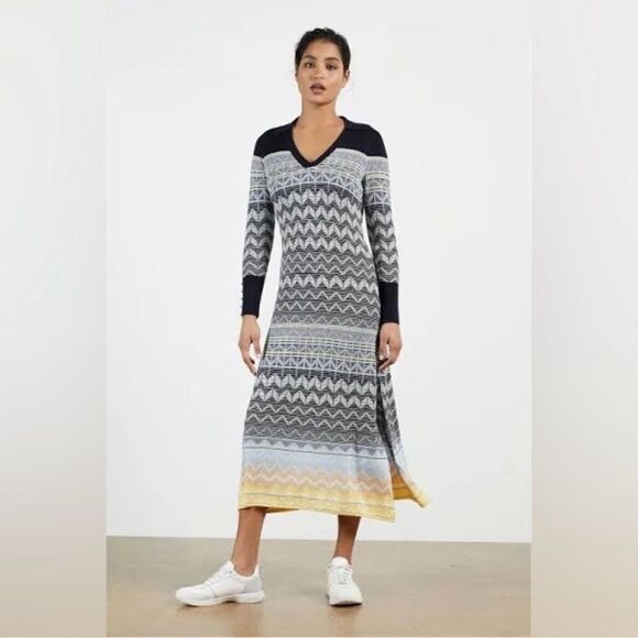 TED BAKER Holliis Chevron Sweater Knit Collared Polo Midi Dress - Picture 1 of 15